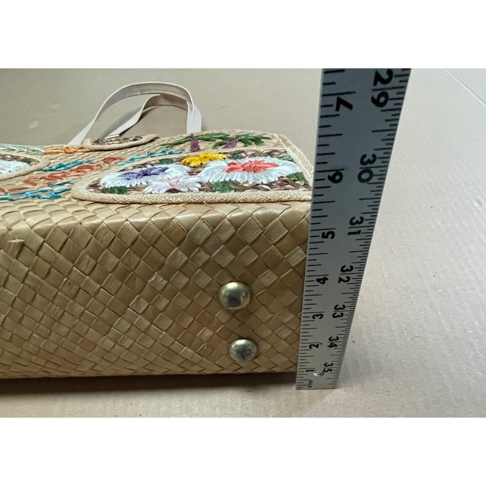 Vintage Mid Century Straw "Florida" Lined Souvenir Embroidered Tote 1950s 1960s - Picture 12 of 14